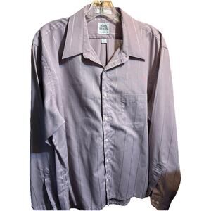 John Henry Vintage Button Shirt Men's 17 34-35 Purple Stripe Pocket Long Sleeve